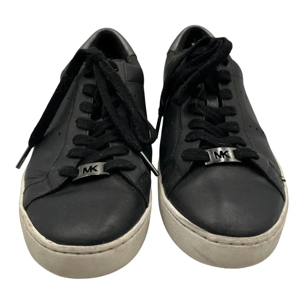 Michael Kors MK Irving Leather Low Top Sneakers Shoes Black White Size 8.5M